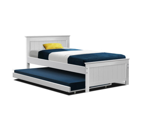 SINGLE QUINNIE BED WITH PULL OUT SINGLE TRUNDLE - WHITE