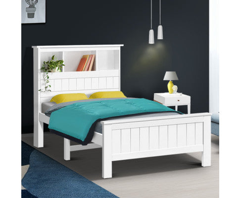 KING SINGLE ATMORE BOOKEND BED - WHITE