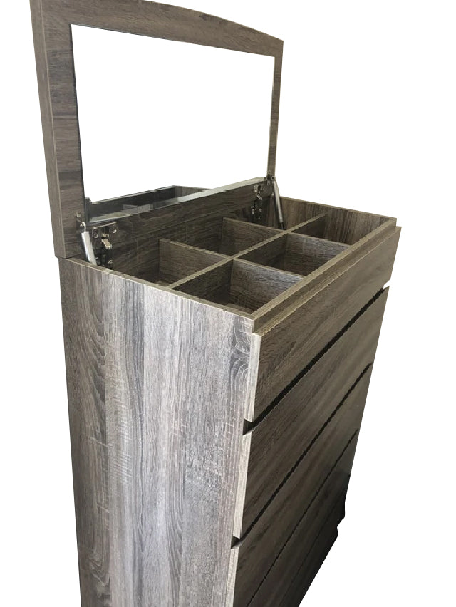 ROGAN KING 6 PIECE (THE LOT) BEDROOM SUITE - (MODEL:LS 718 K) - BED WITH LEAD LIGHT (MODEL:2-1-12-9) - MOCHA OAK