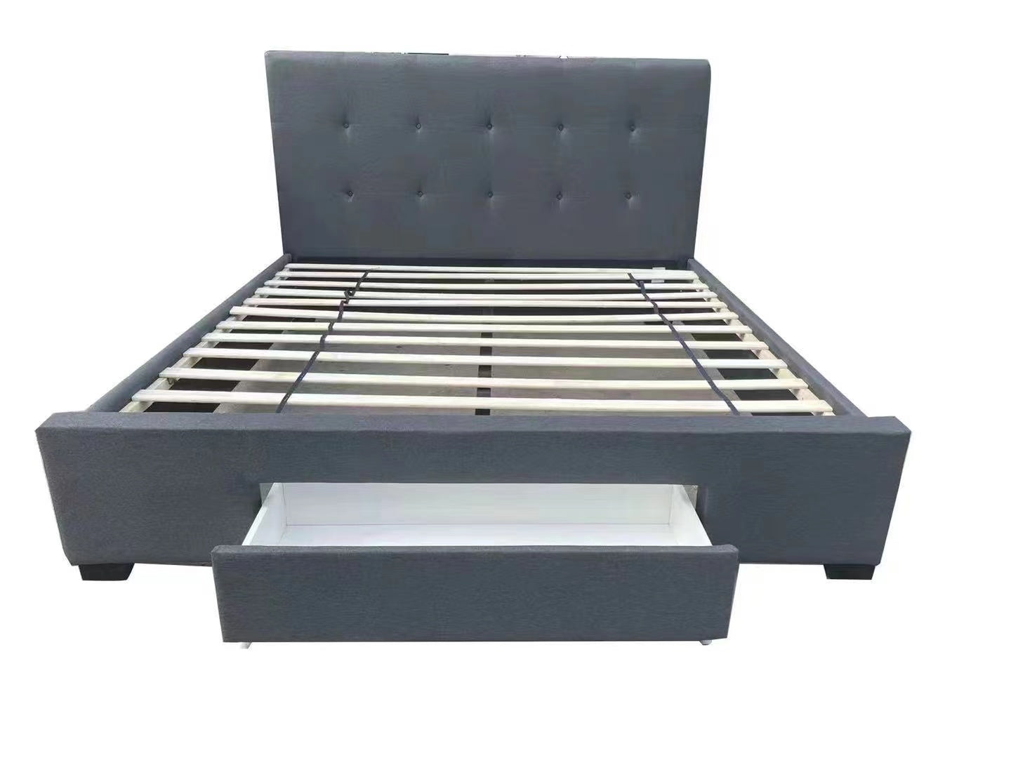 QUEEN PATTY LINEN FABRIC BED WITH FOOTEND DRAWER - GREY 