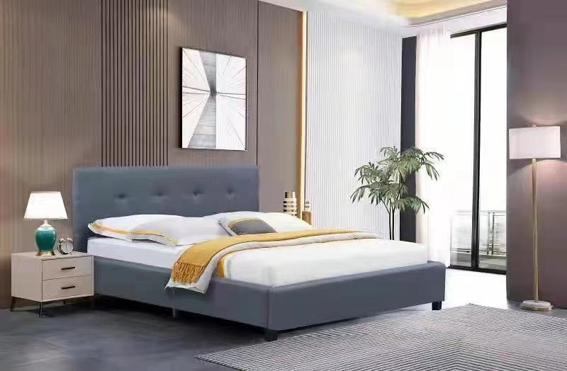 DOUBLE PATTY LINEN FABRIC BED WITH FOOTEND DRAWER - GREY 
