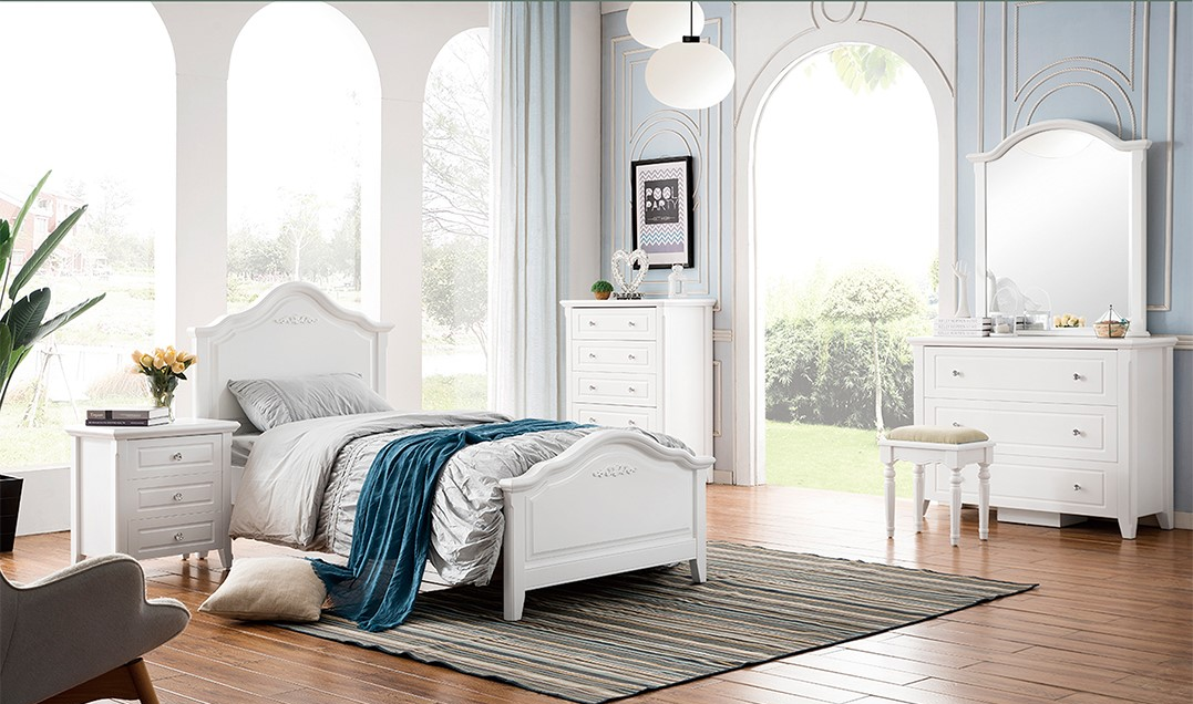 KING SINGLE HARMONY (LS-015) BED EXCLUDING UNDER BED TRUNDLE BED (MODEL 13-5-12-15-4-25) - IVORY WHITE