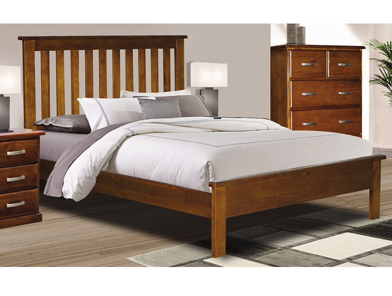 KING SINGLE XAVIAN (AUSSIE MADE) TIMBER BED FRAME - ASSORTED STAINED COLLECTION