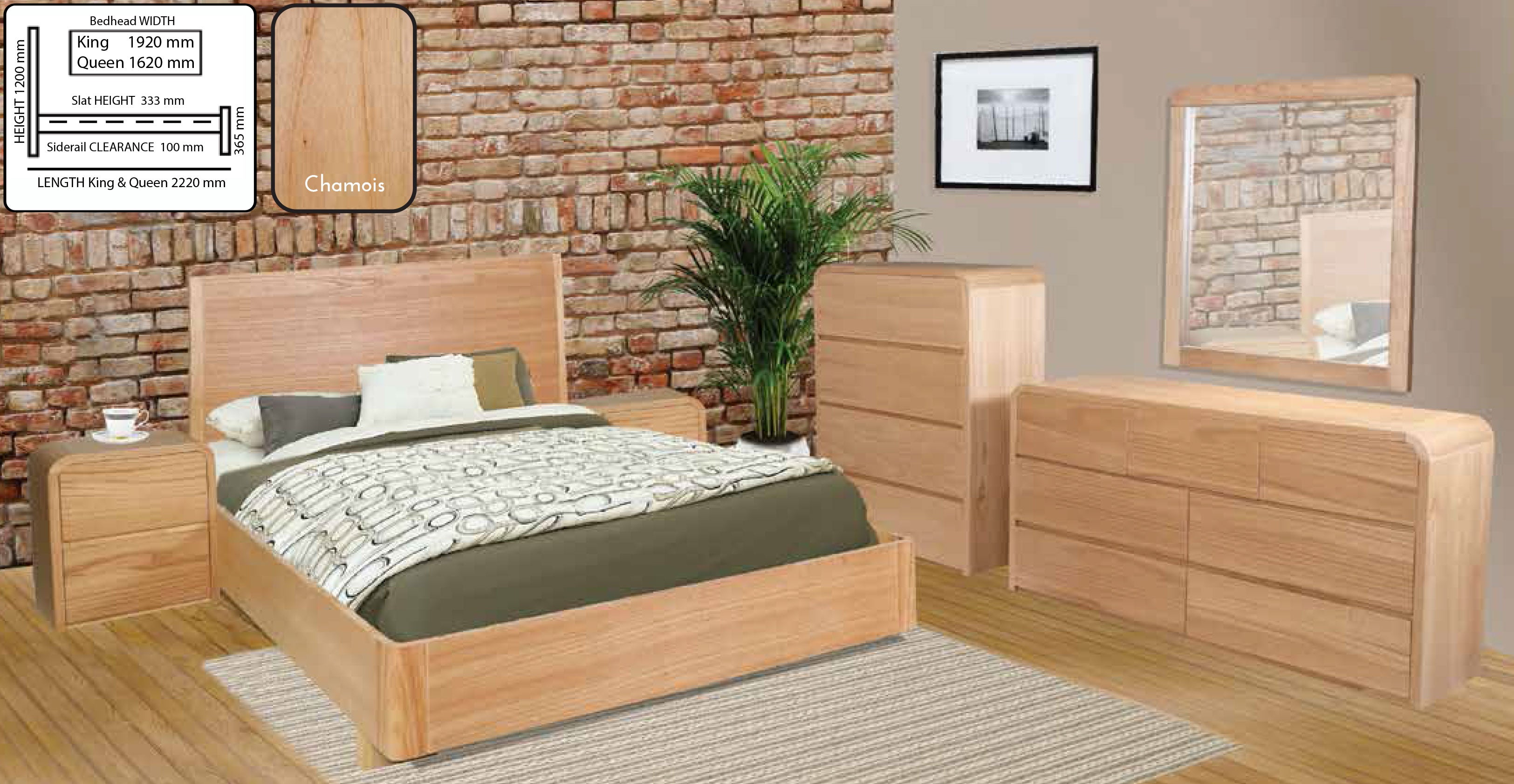 ANDRE KING (AUSSIE MADE) 6 PIECE (THE LOT) BEDROOM SUITE - TASSIE OAK COMBINATION - ASSORTED STAINED COLOURS