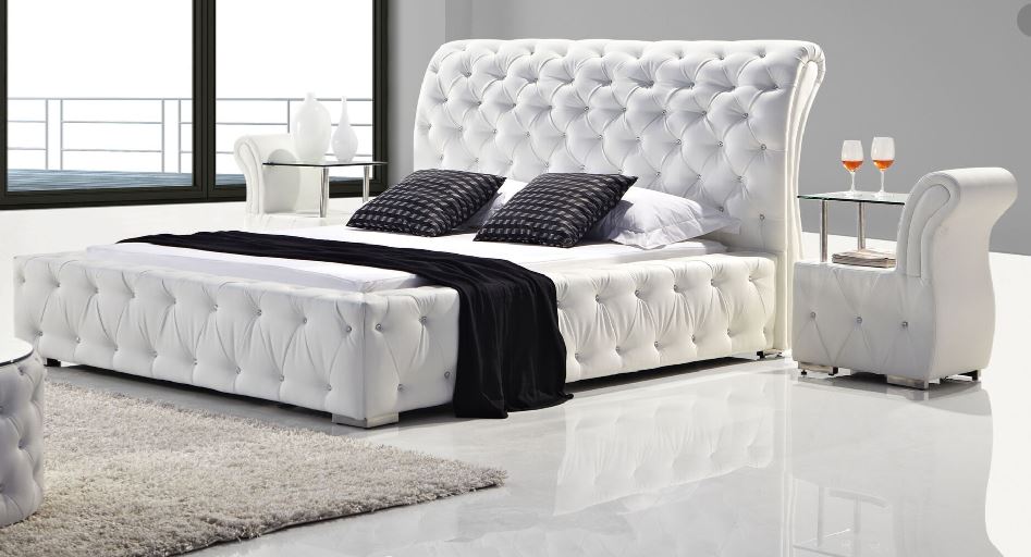  BETHANY DOUBLE OR QUEEN 3 PIECE (BEDSIDE) LEATHERETTE BEDROOM SUITE WITH DIAMONTES  (MODEL: B032#) - ASSORTED COLOURS