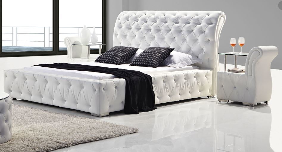 BETHANY KING 3 PIECE (BEDSIDE) LEATHERETTE BEDROOM SUITE WITH DIAMONTES (MODEL: B032#) - ASSORTED COLOURS