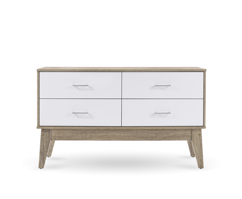 BARTEL SCANDINAVIAN  LOWLINE CHEST  WITH 4 DRAWER - 730(H) X 1200(W) - OAK + WHITE