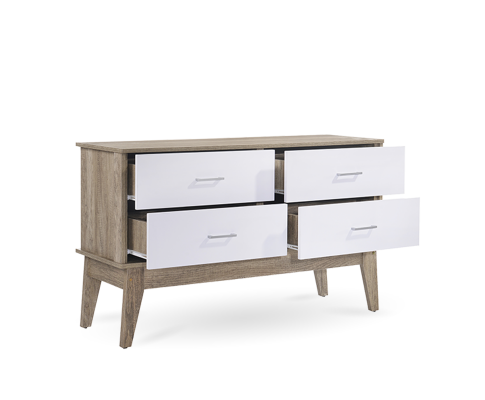 BARTEL SCANDINAVIAN  LOWLINE CHEST  WITH 4 DRAWER - 730(H) X 1200(W) - OAK + WHITE