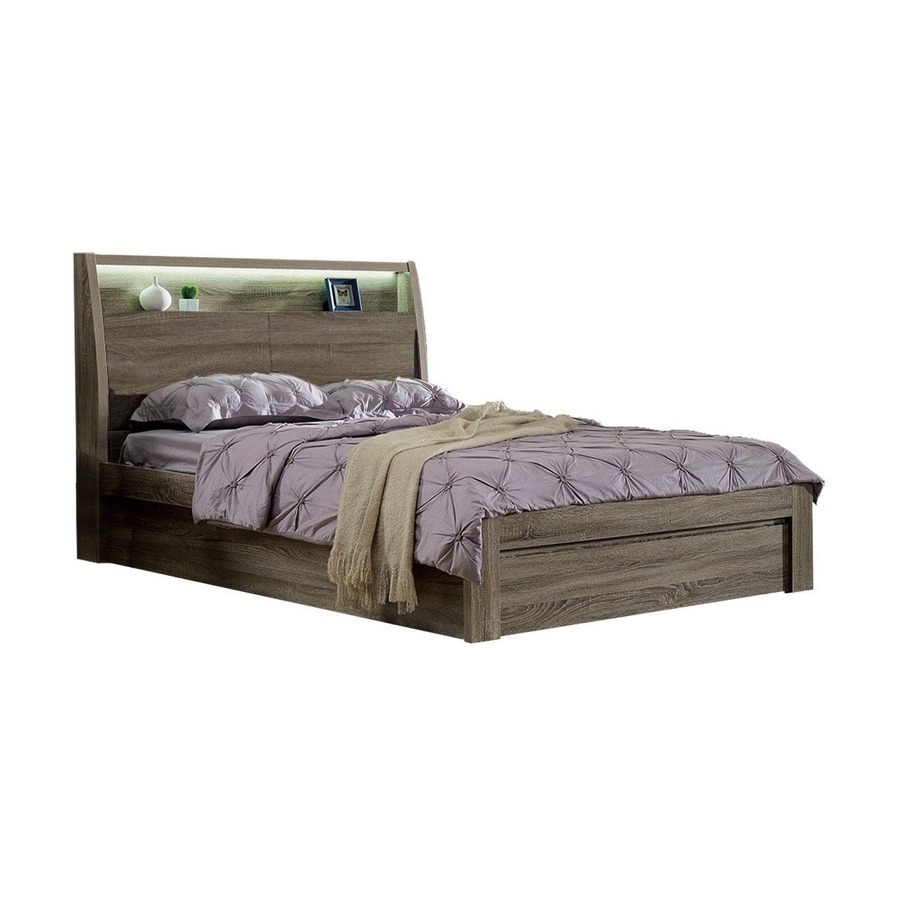 DOUBLE CHICAGO BED WITH GAS LIFT STORAGE AND LED LIGHT - (2-15-19-20-15-14) - MOCHA OAK