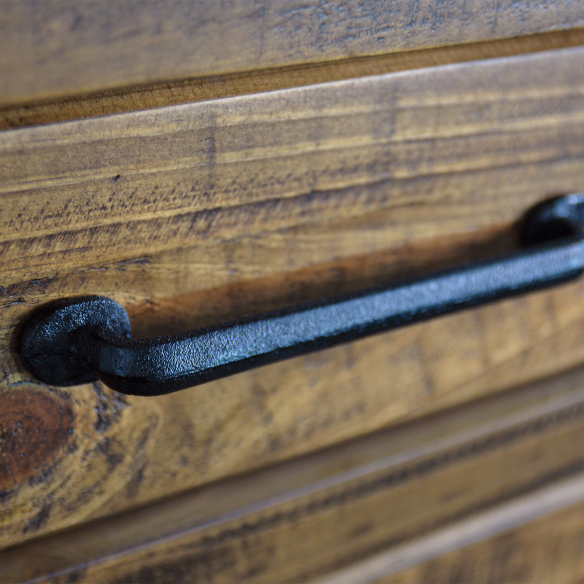 CHRISTINE 5 DRAWERS RECYCLED TIMBER TALLBOY - AGED ROUGH SEWN