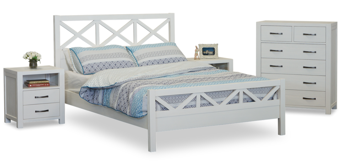 FRENCH COAST BEDSIDE TABLE WITH 2 DRAWERS  - BRUSHED WHITE