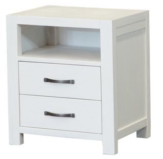 FRENCH COAST BEDSIDE TABLE WITH 2 DRAWERS  - BRUSHED WHITE