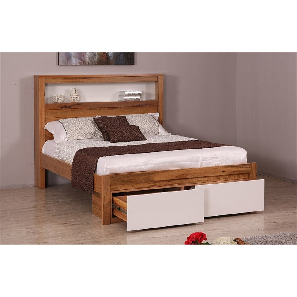 DESTINY  QUEEN  HARDWOOD TIMBER 4 PIECE  TALLBOY  BEDROOM SUITE (8-1-12-5) - NATURAL / WHITE