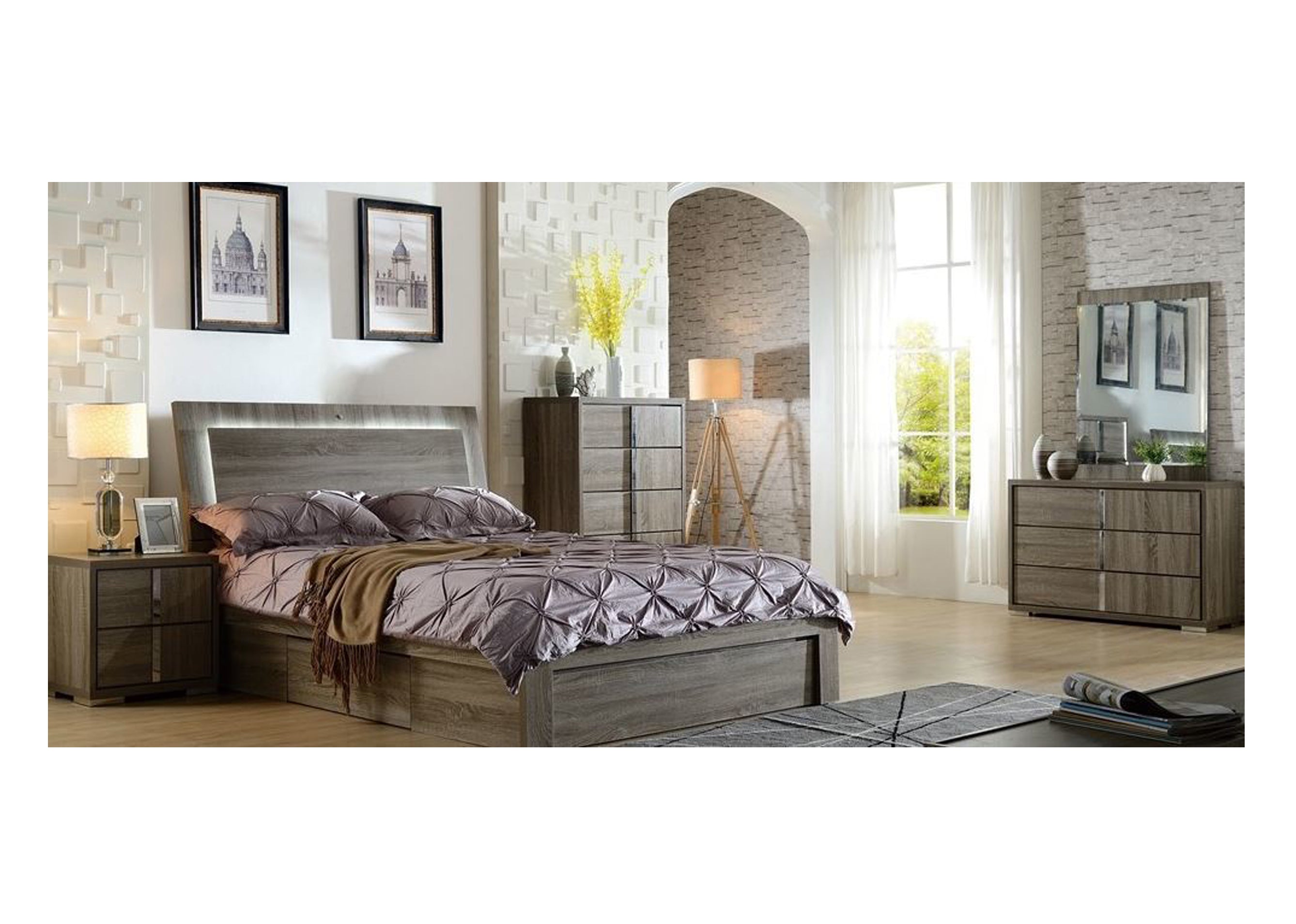 HANSON KING 6 PIECE (THE LOT) BEDROOM SUITE (MODEL:LS111K) - (SIDE GAS LIFT & END DRAWER OR 3 DRAWER STORAGE) - MOCHA OAK