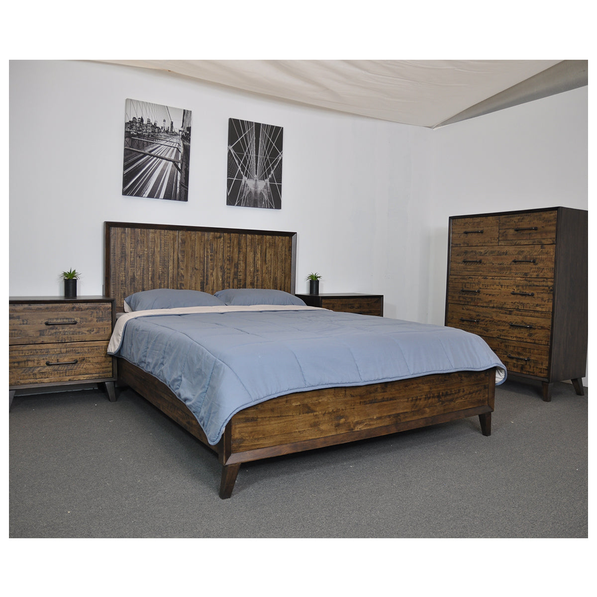  HASTINGS  2 DRAWERS RECYCLED TIMBER TALLBOY CHEST -  DARK / AGED ROUGH SEWN
