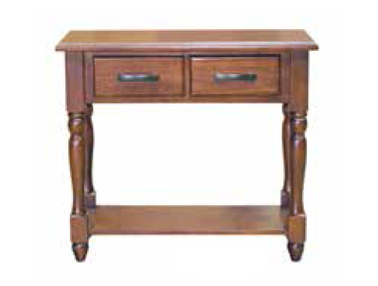DEEONE SOFA TABLE WITH TWO DRAWERS & TURNED LEGS - 800(H) x 900(W) x 370(D) - ANTIQUE OAK