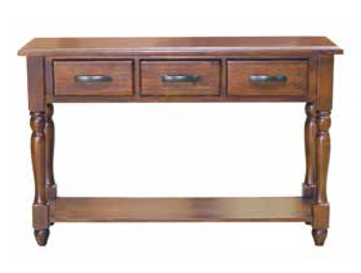 DEEONE SOFA TABLE WITH THREE DRAWERS / TURNED LEGS - 800(H) x 1200(W) x  370(D) - ANTIQUE OAK