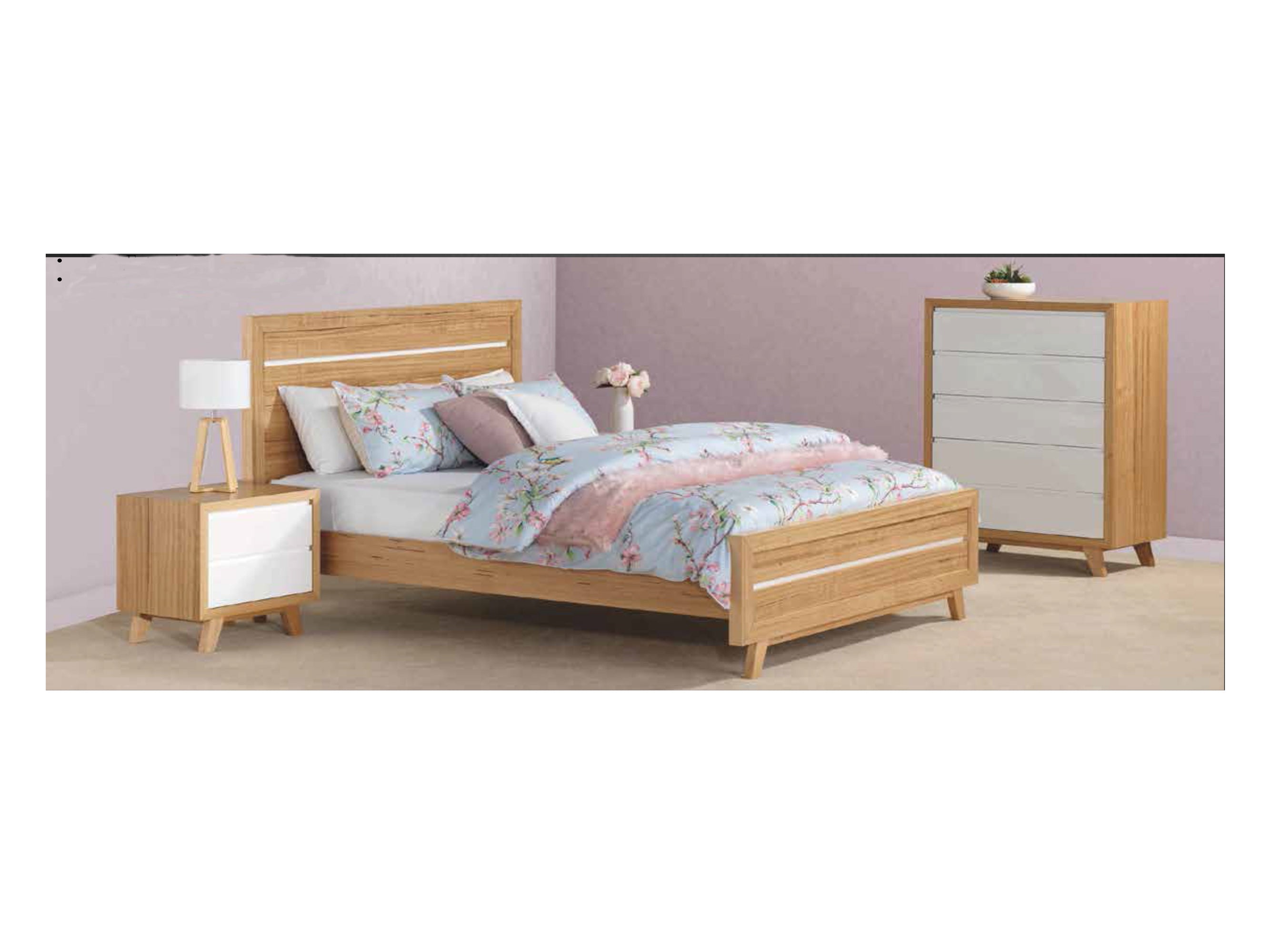 TROVATO QUEEN (AUSSIE MADE) 3 PIECE (BEDSIDE) BEDROOM SUITE - TASSIE OAK COMBINATION - ASSORTED COLOURS
