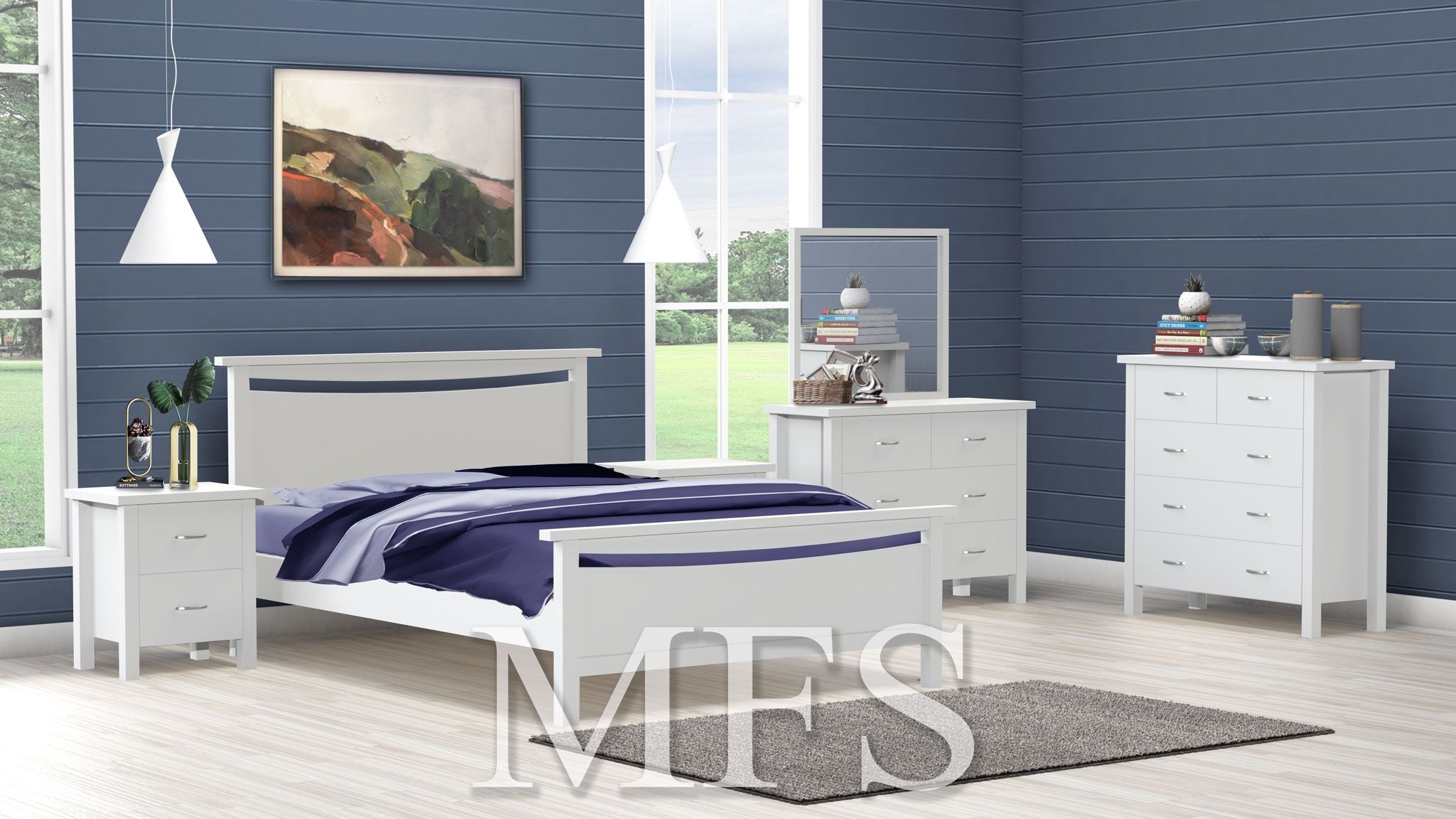 DOUBLE OR QUEEN ALODIA (AUSSIE MADE) 6 PIECE (THE LOT) BEDROOM SUITE - ASSORTED COLOURS