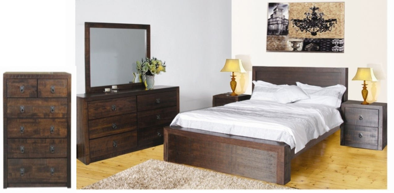 ASIDA QUEEN (AUSSIE MADE) 6 PIECE (THE LOT) BEDROOM SUITE - TASSIE OAK COMBINATION - ASSORTED COLOURS