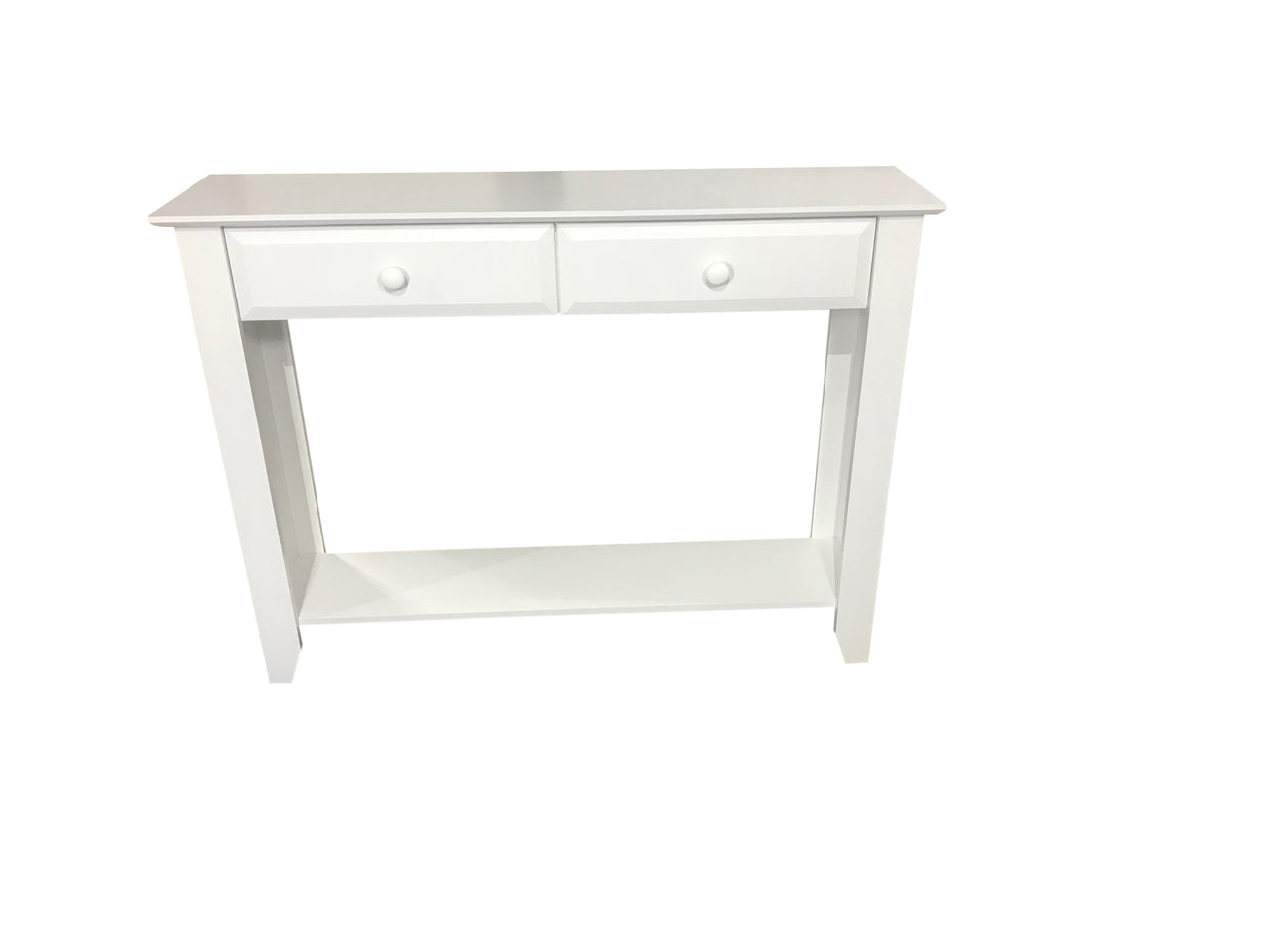 MANILLA (AUSSIE MADE) HALL TABLE / CONSOLE WITH 2 DRAWERS & MAGAZINE RACK - 900(H) X 1200(W) - WHITE, ANTIQUE WHITE, WHITEWASH & BRUSHED COLOURS