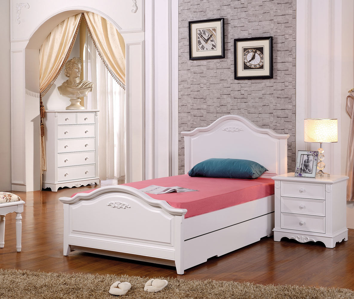 KING SINGLE HARMONY (LS-015) BED WITH SINGLE UNDER BED TRUNDLE (MODEL 13-5-12-15-4-25) - IVORY WHITE