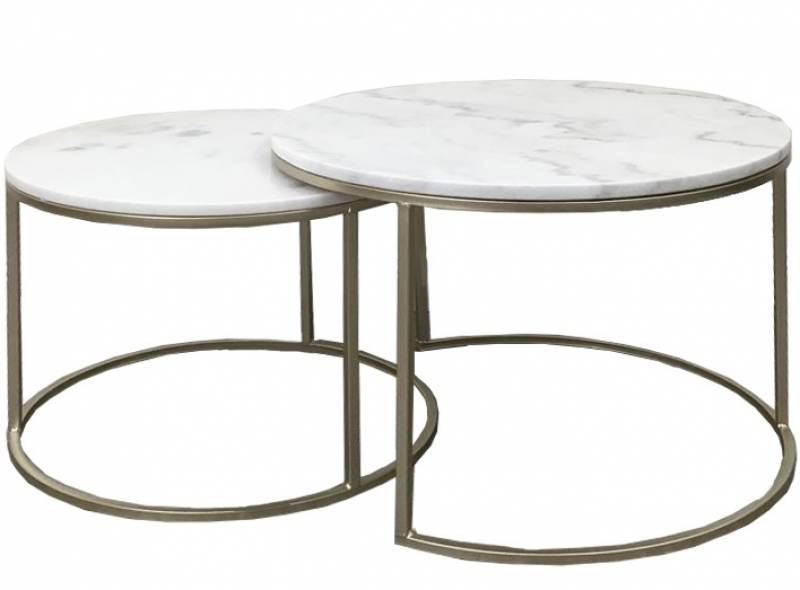 MILES (E144469) COFFEE TABLE (SET OF 2) -  600(DIA) - CHAMPAGNE / WHITE MARBLE