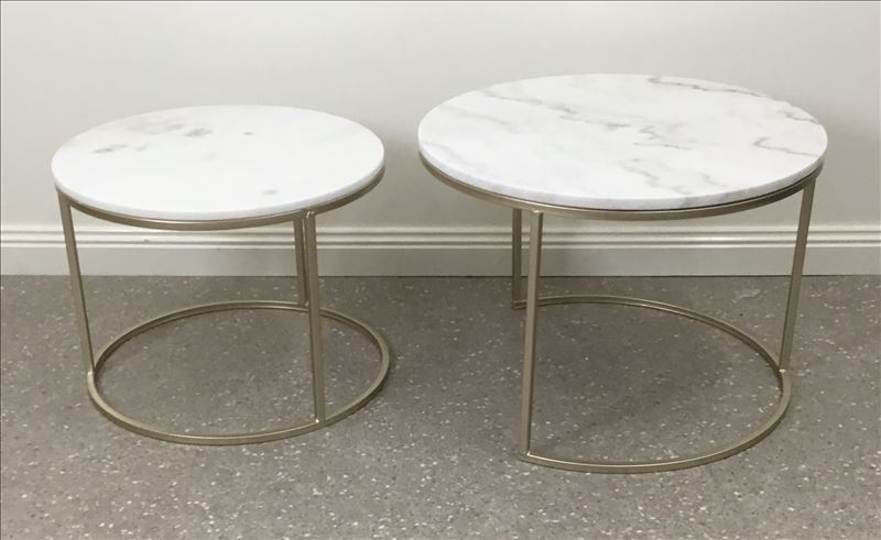 MILES (E144469) COFFEE TABLE (SET OF 2) -  600(DIA) - CHAMPAGNE / WHITE MARBLE