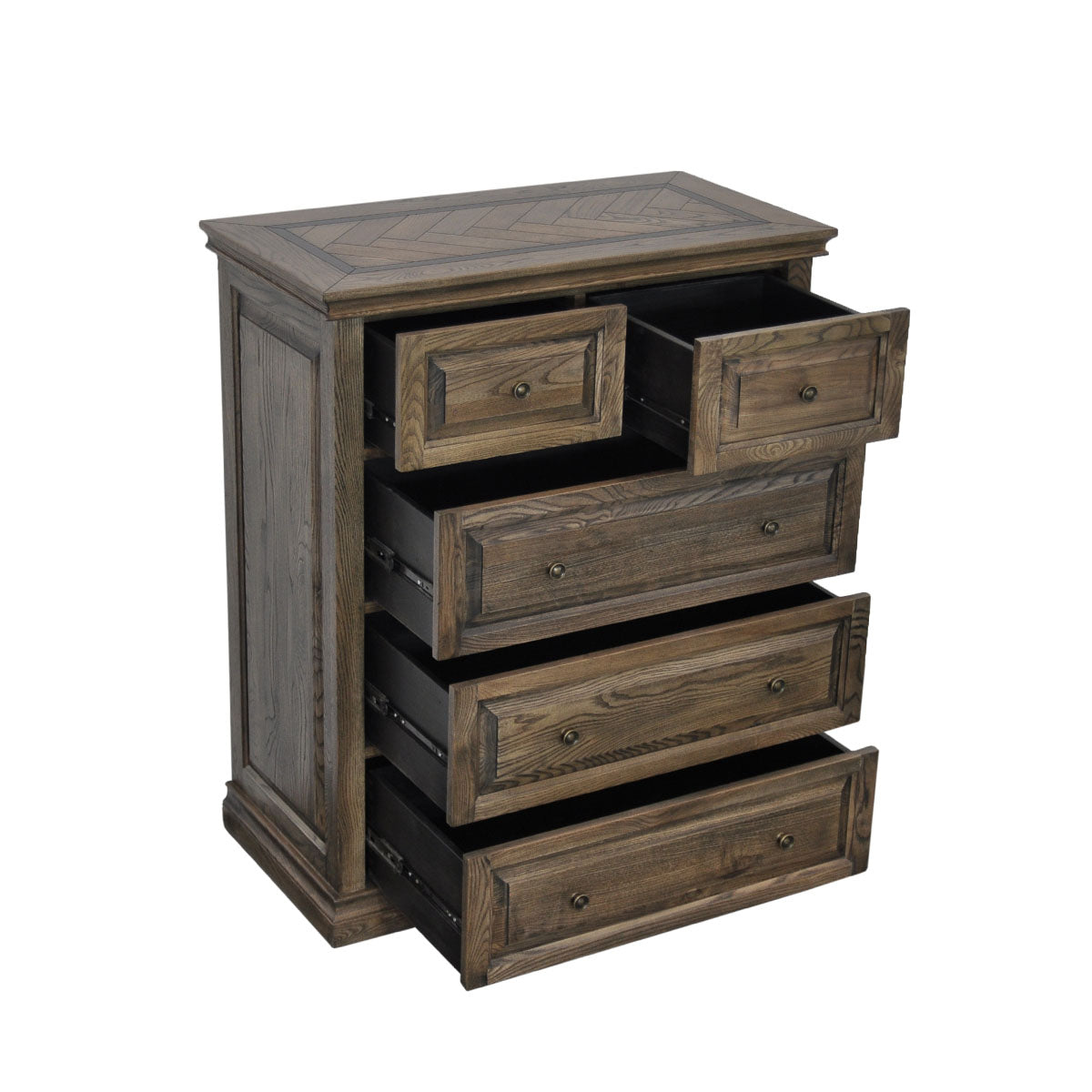 MOSAIC OAK WOOD 5 DRAWER SPLIT - TOP TALLBOY - ASH OAK