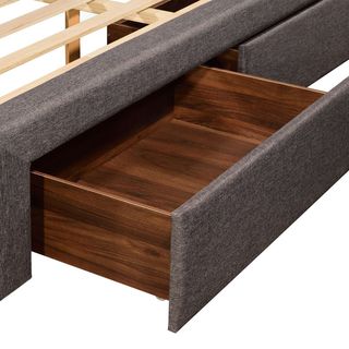 QUEEN ANTHONY LINEN BED FRAME WITH 4 UNDER BED DRAWERS - LIGHT GREY