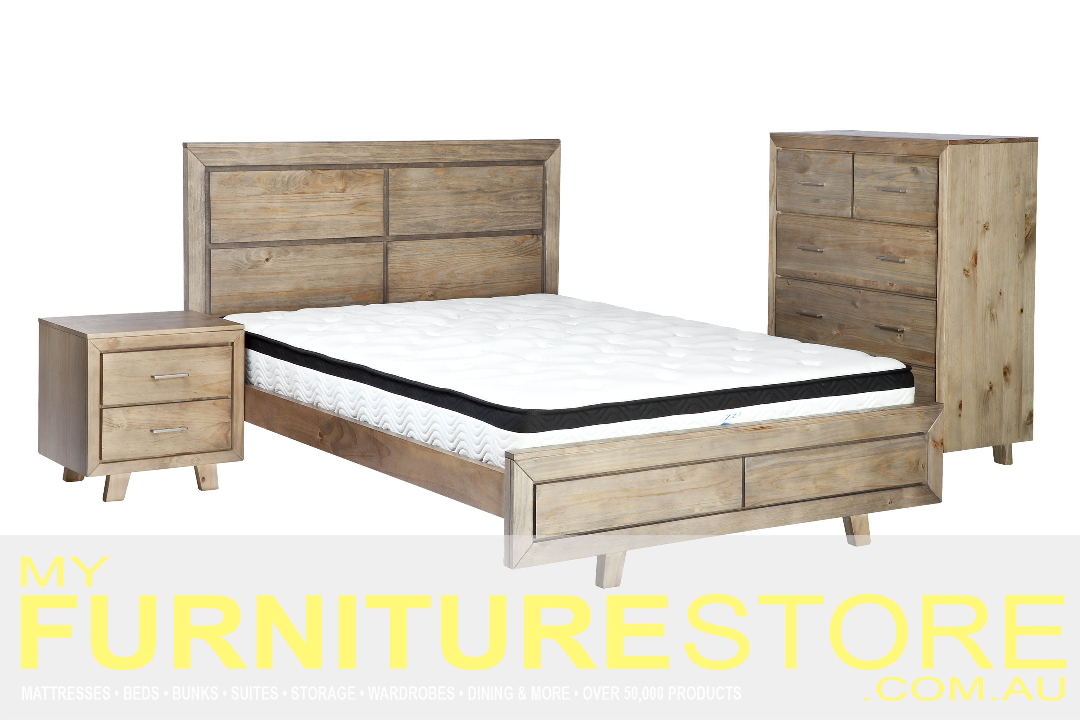 KING SINGLE CARNIVAL TIMBER BED FRAME - BRUSHED GREYWASH