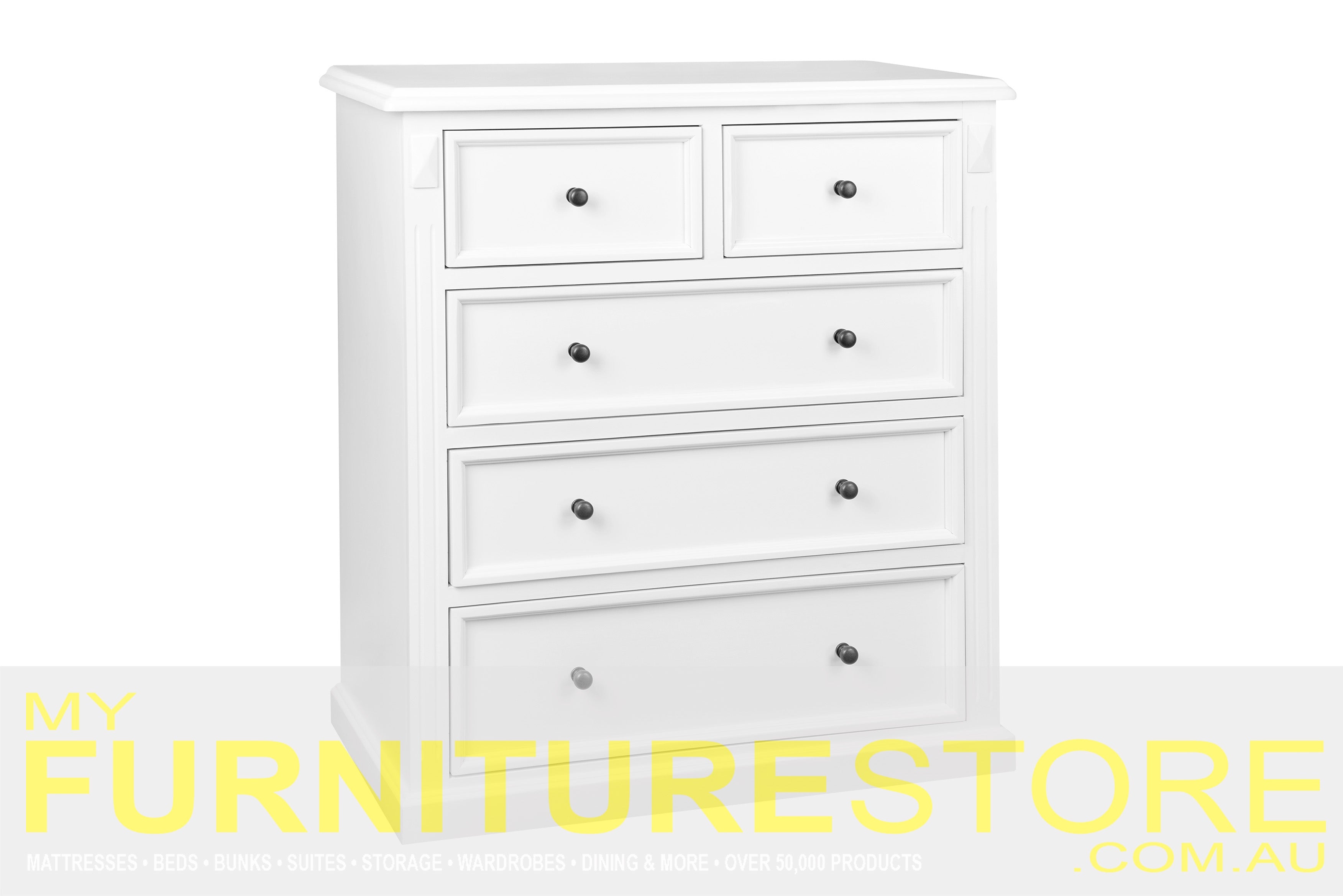 LEGIONS 5 DRAWER SPLIT TOP TALLBOY - ASSORTED PAINTED COLOURS