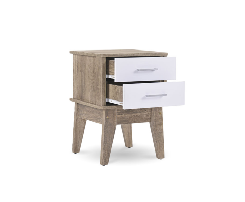 BARTEL 2 DRAWER BEDSIDE TABLE - OAK + WHITE