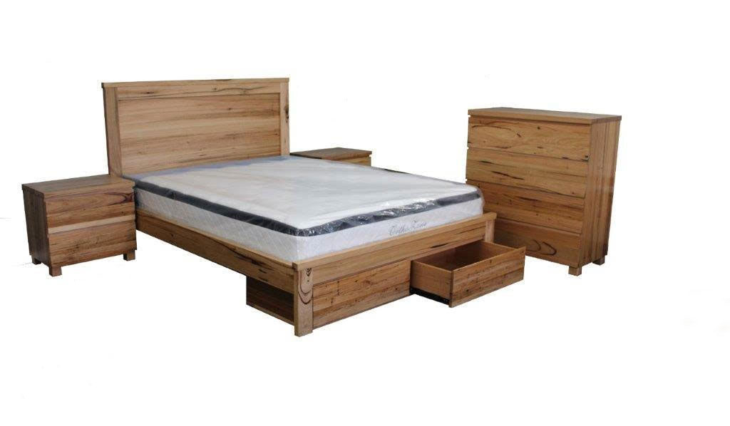 KING OAKLAND (AUSSIE MADE) BED - WITH 2 FOOT END UNDER BED STORAGE DRAWERS - ASSORTED STAINED COLOURS