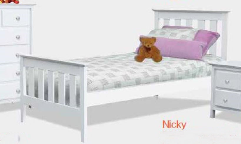 KING SINGLE NICKY BED - WHITE (2028)
