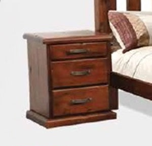 SPRING 3 DRAWER BEDSIDE TABLE - ROUGH SAWN (1083)