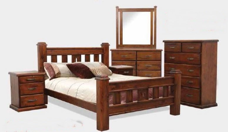  SPRING DOUBLE OR QUEEN 4 PIECE TALLBOY  BEDROOM SUITE - ROUGH SAWN