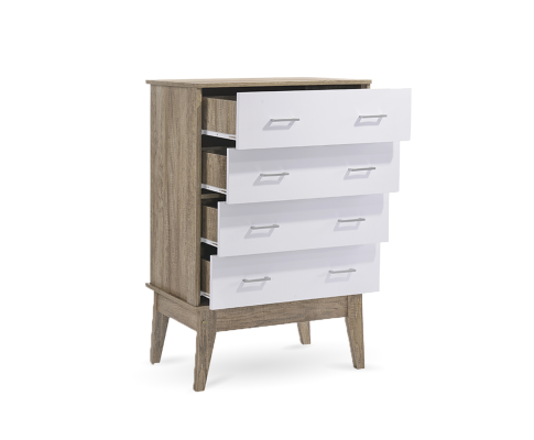 BARTEL 4 DRAWER TALLBOY    -110(H) X 800(W) -  OAK + WHITE