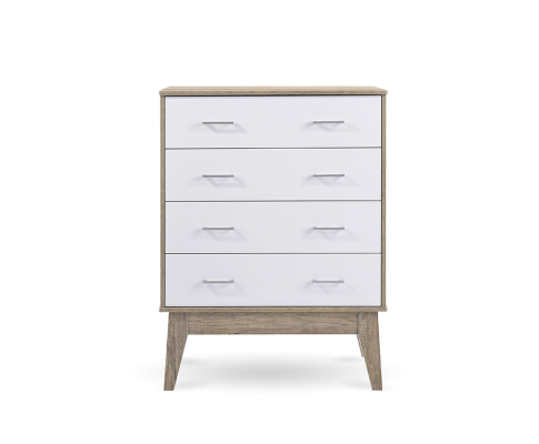BARTEL 4 DRAWER TALLBOY    -110(H) X 800(W) -  OAK + WHITE