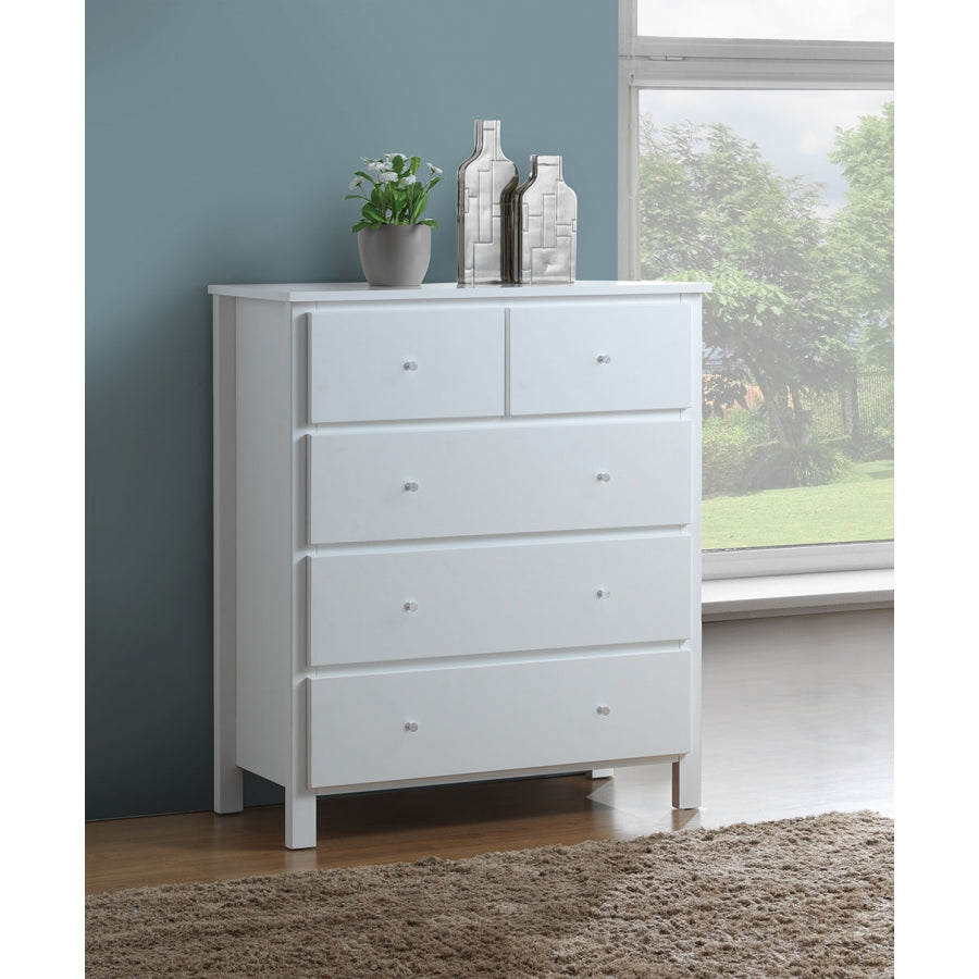 EMPRESS 5 DRAWER HARDWOOD / CUSTOM-WOOD TALLBOY - 1098(H) x 960(W) - WHITE