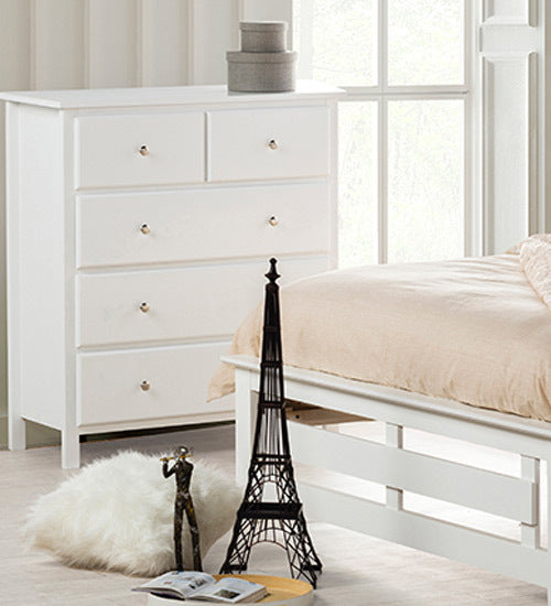 EMPRESS 5 DRAWER HARDWOOD / CUSTOM-WOOD TALLBOY - 1098(H) x 960(W) - WHITE