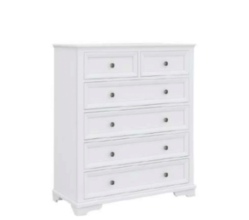 CHANELLE 6 DRAWER TOP SPLIT TALLBOY - 1250(H) x 950(W) - WHITE