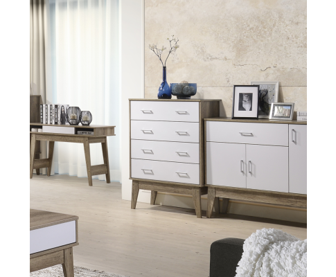 BARTEL 4 DRAWER TALLBOY    -110(H) X 800(W) -  OAK + WHITE