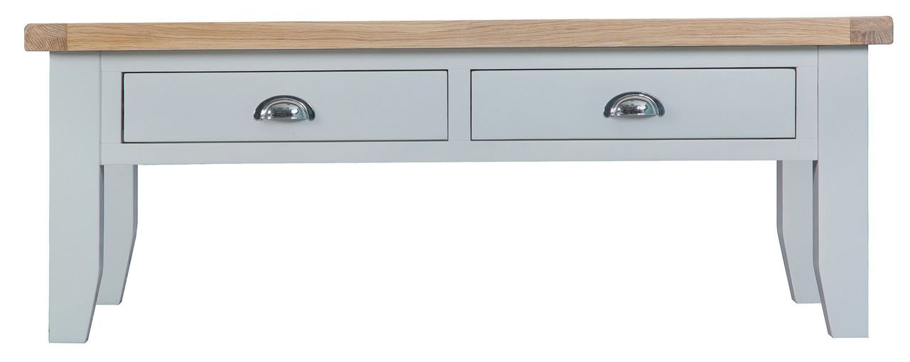 ARBETTA (TT-LCT-W) LARGE COFFEE TABLE WITH 2 DRAWERS - 1200(W) X 600(D) - IVORY WHITE / OAK - 1 ONLY ONLINE SPECIAL (FLOOR MODEL) - READY TO GO