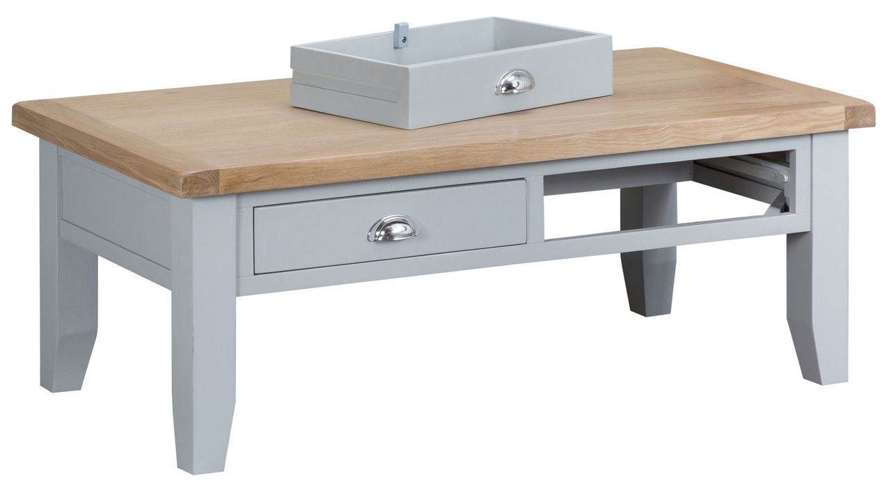 ARBETTA (TT-LCT-W) LARGE COFFEE TABLE WITH 2 DRAWERS - 1200(W) X 600(D) - IVORY WHITE / OAK - 1 ONLY ONLINE SPECIAL (FLOOR MODEL) - READY TO GO