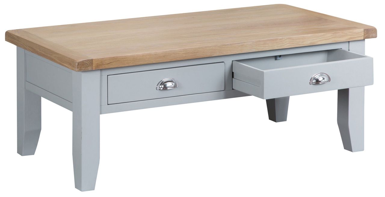 ARBETTA (TT-LCT-W) LARGE COFFEE TABLE WITH 2 DRAWERS - 1200(W) X 600(D) - IVORY WHITE / OAK - 1 ONLY ONLINE SPECIAL (FLOOR MODEL) - READY TO GO