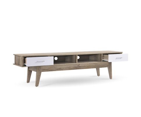 BARTEL 2 SHELVES/ 2 DRAWER  TV STAND CABINET - OAK + WHITE