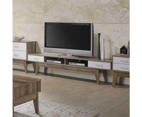 BARTEL 2 SHELVES/ 2 DRAWER  TV STAND CABINET - OAK + WHITE